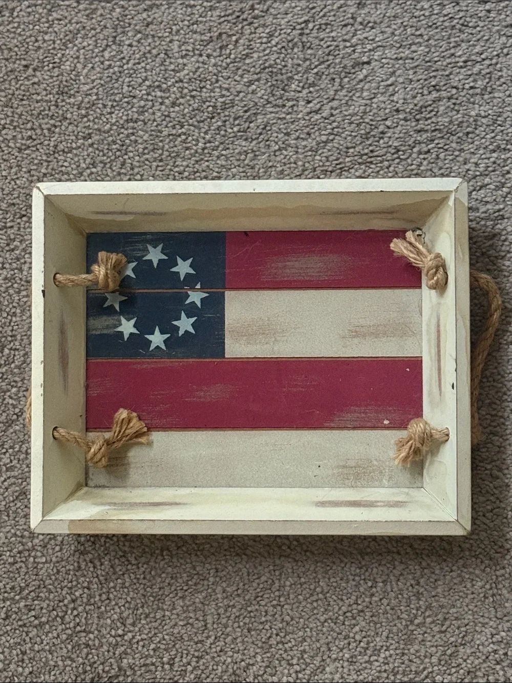 Rustic Patriotic Wooden Tray in Red, White & Blue